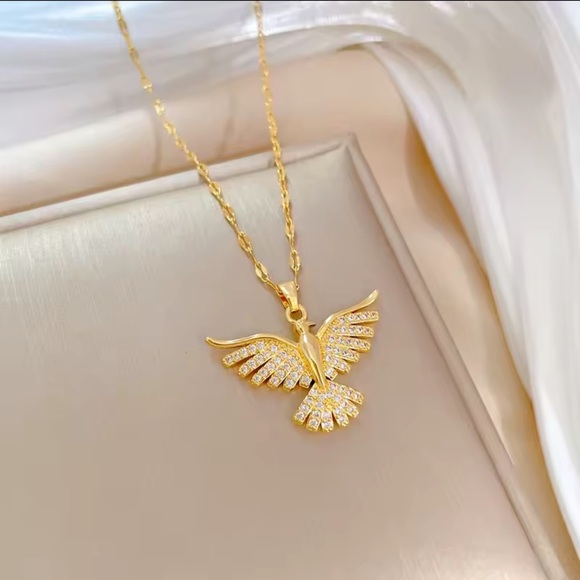 18K Gold Bird Pendant Necklace Phoenix Eagle Choker - Picture 5 of 12